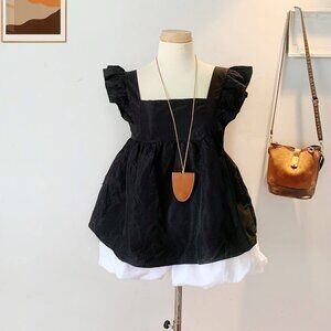 Black Ruffle Sleeve Square Neck Babydoll Top